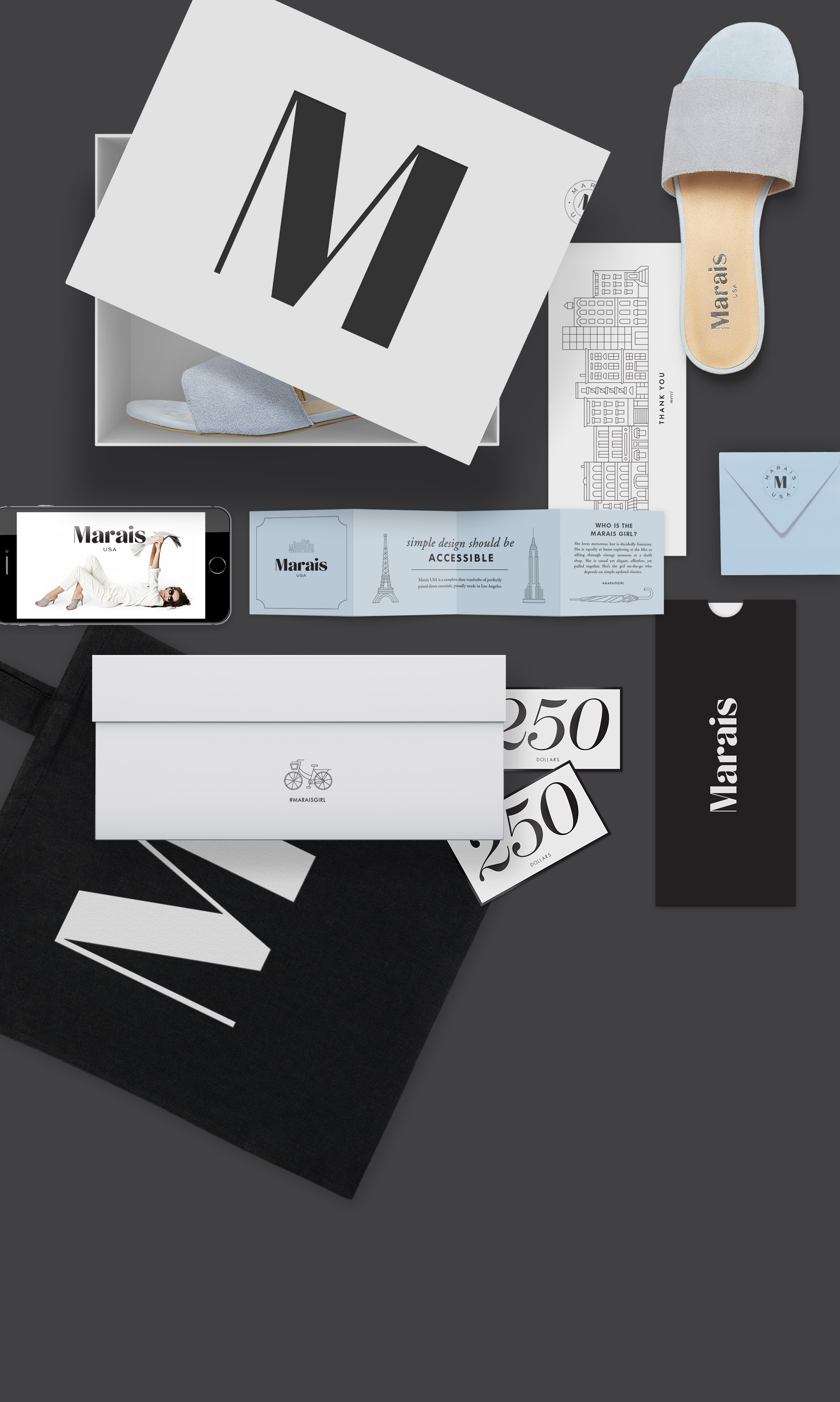 Marais logo and collateral designed by Scissor.